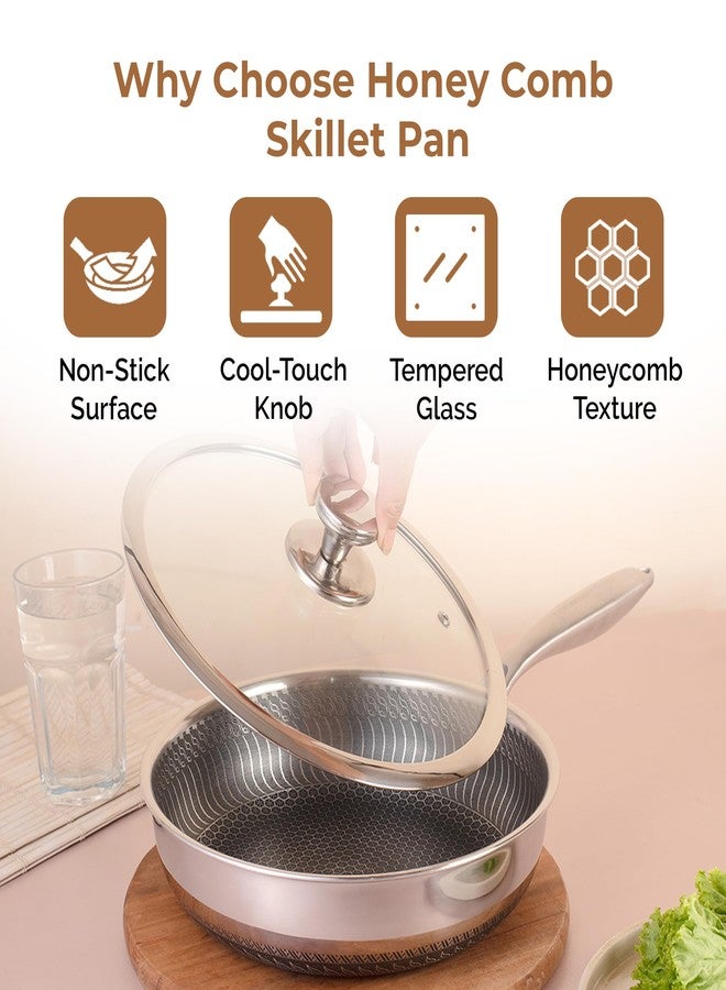 هوم إسنشالز مقلاة ووك غير لاصقة ثلاثية الطبقات على شكل خلية نحل من هوم إسينشالز مقاس 24 سم مع غطاء | مقلاة هجينة من الفولاذ المقاوم للصدأ | مقلاة غير لاصقة متوافقة مع المواقد الحثية للطهي والتقليب والقلي السريع. - Image 4